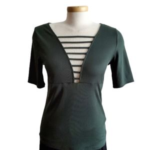 H&M Short Sleeve Top Open Front Green Size M